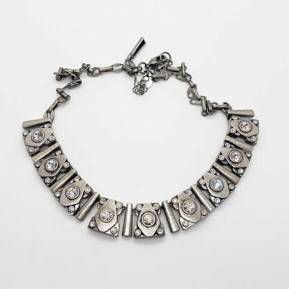 Lia Sophia * Pewter & Crystal Choker Necklace - Picture 1 of 6